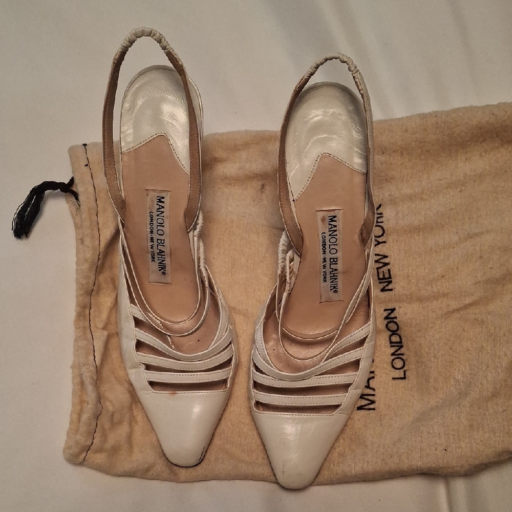 Vintage Manolo Blahnik White Sling Back Shoes.